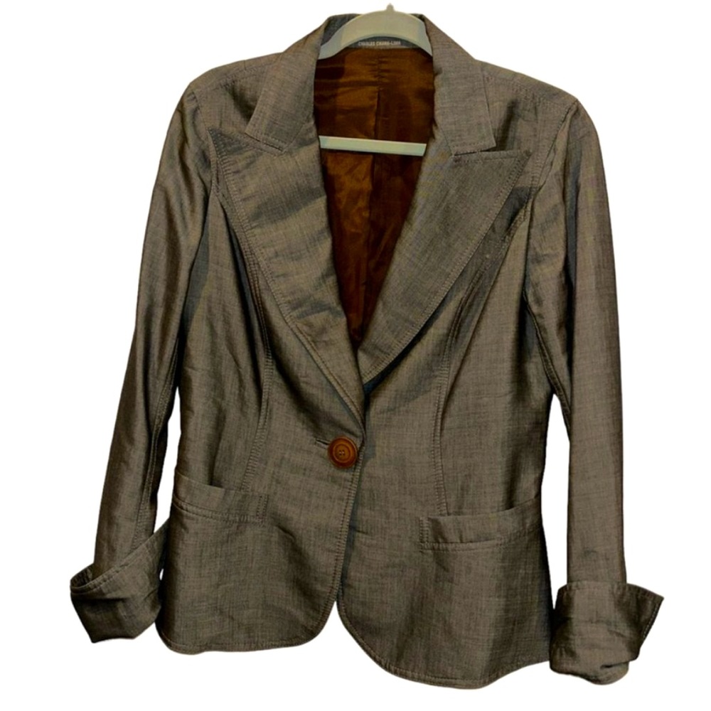 Charles Chang Lima silvery gray GORGEOUS blazer Jacet turn cuffs 12
